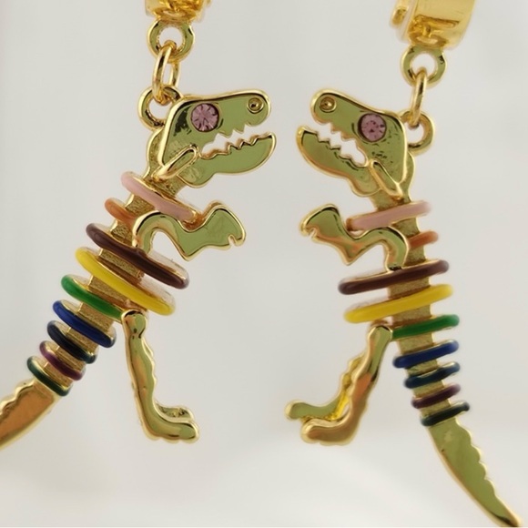 Coach Skeletal Rexy Huggie Earrings Gold/Multi - Picture 7 of 8